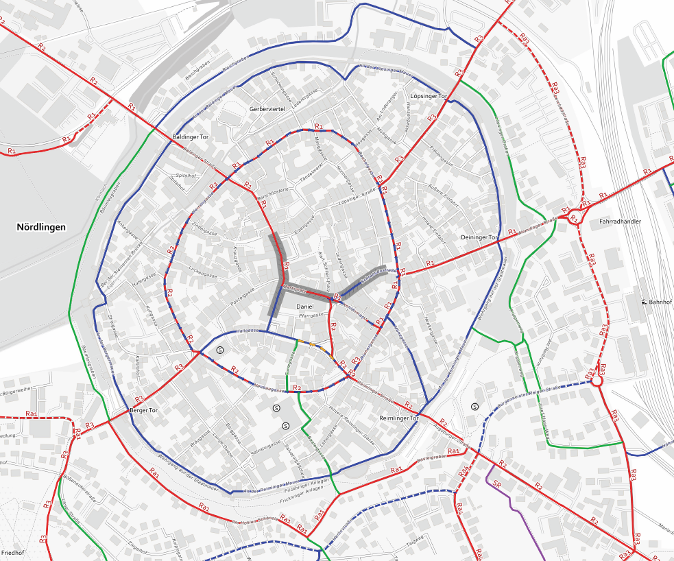 Das klassifizierte Radverkehrsnetz ist Grundlage eines jeden Radverkehrskonzeptes. Beispiel für ein Radverkehrsnetz
