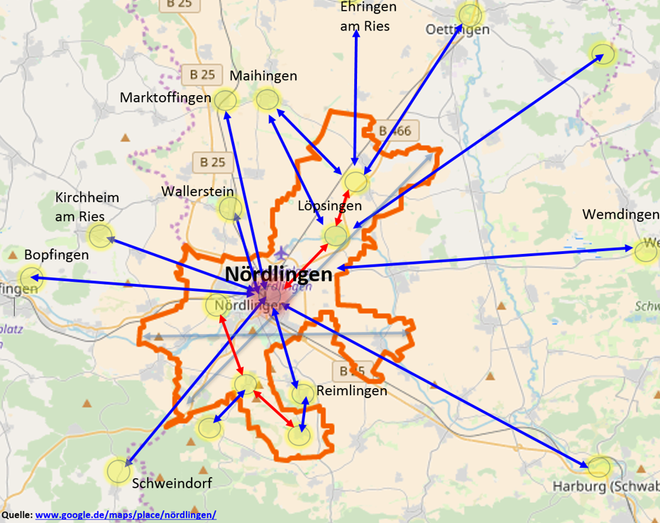 Wunschlinienkarte Nördlingen Beispiel für ein Wunschliniennetz