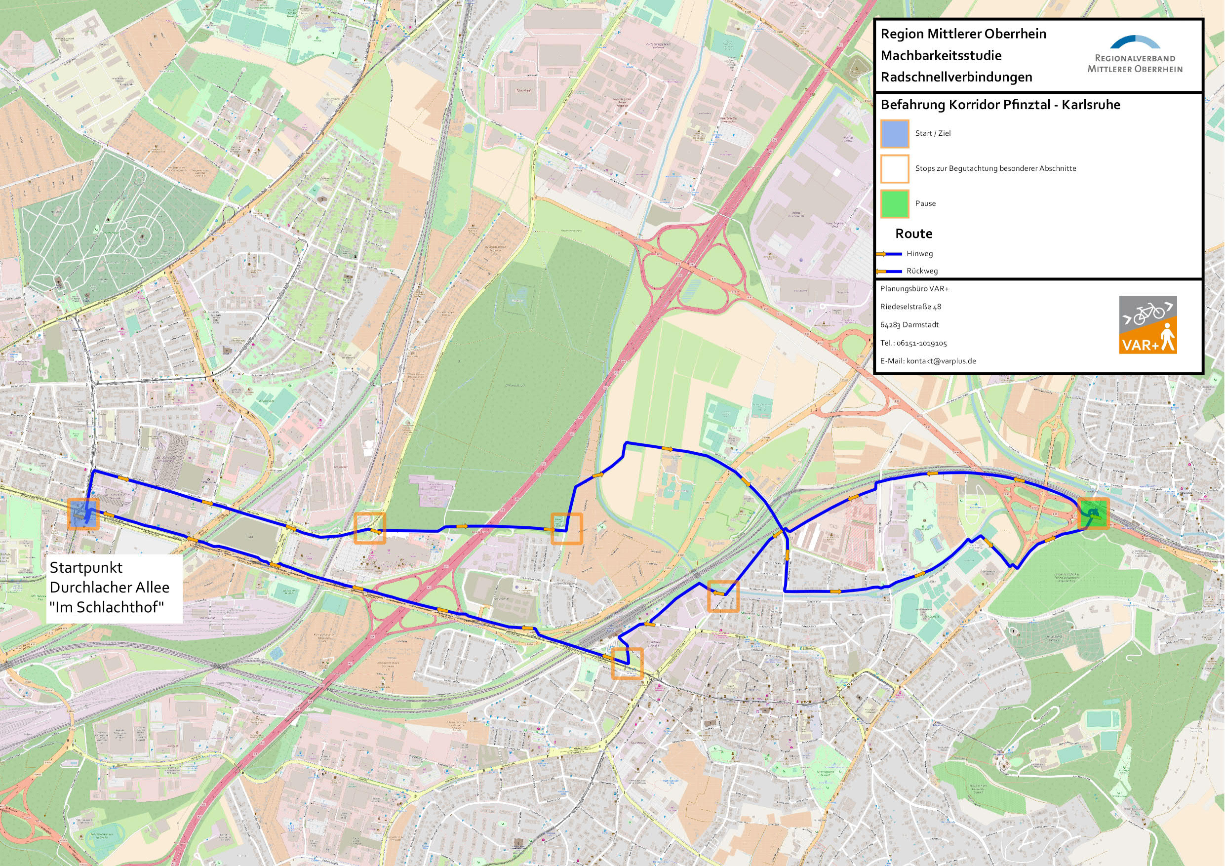 Beispiel für Befahrung zur Wegewahl Befahrung möglicher Strecken des Radschnellwegs Karlsruhe - Pfinztal