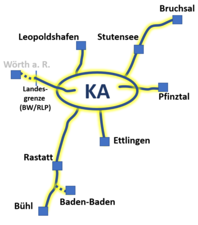 Schematische Darstellung möglicher Radschnellwege in der Region Karlsruhe Schematische Darstellung möglicher Radschnellwege in der Region Karlsruhe